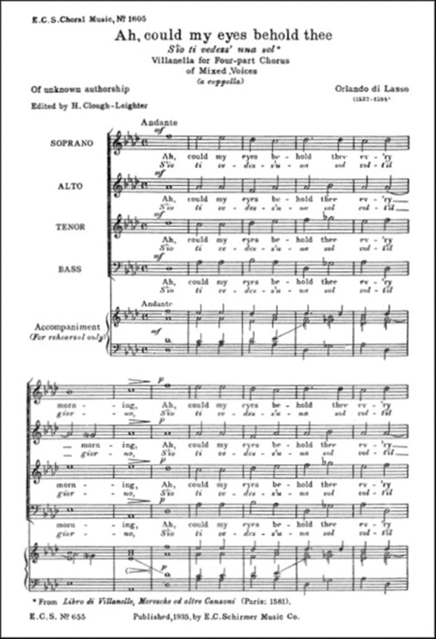 Ah, Could My Eyes Behold Thee (S'io ti vedess' una sol) 4-Part scores gallery preview page 1