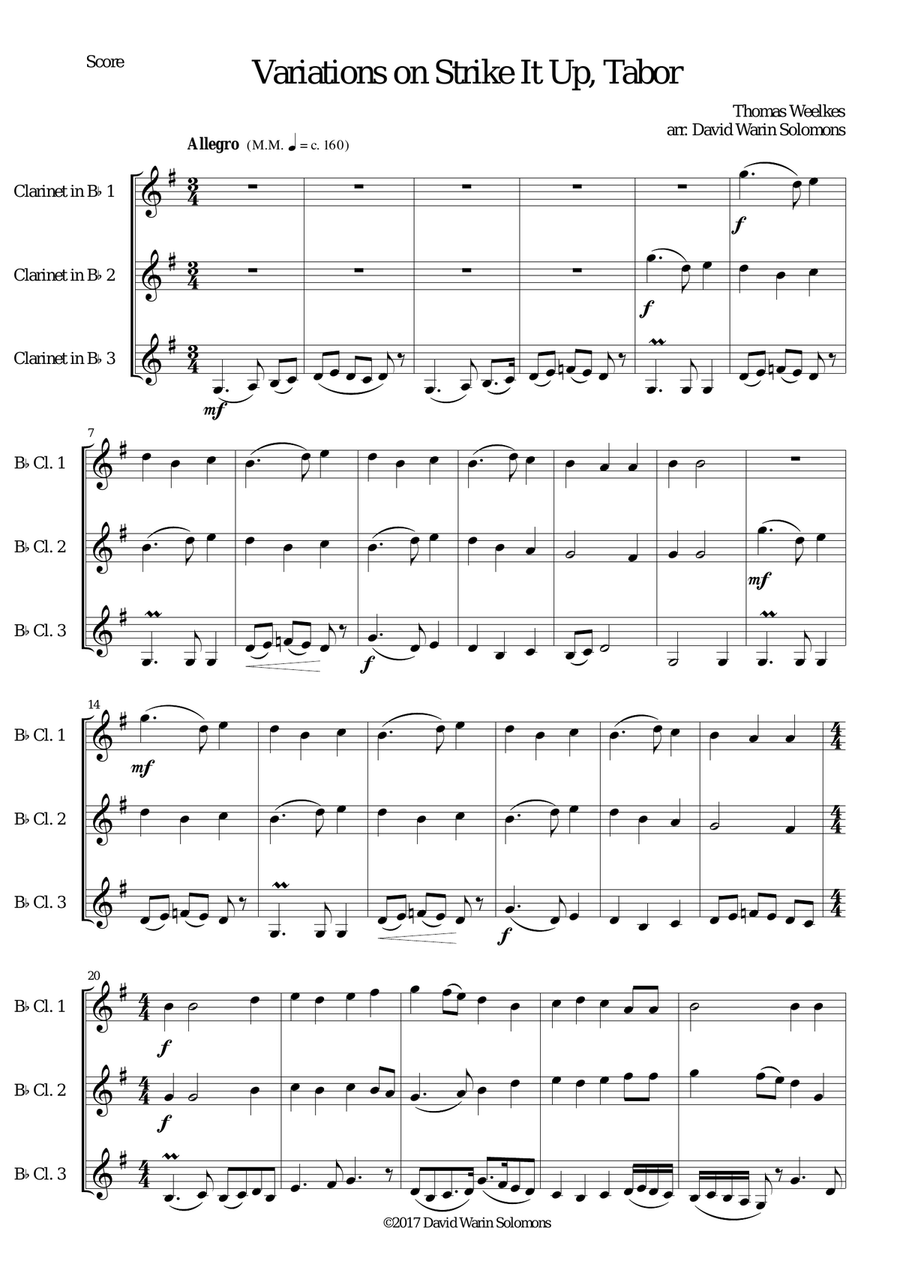 Variations on Strike it up Tabor for clarinet trio Clarinet Trio scores gallery preview page 1