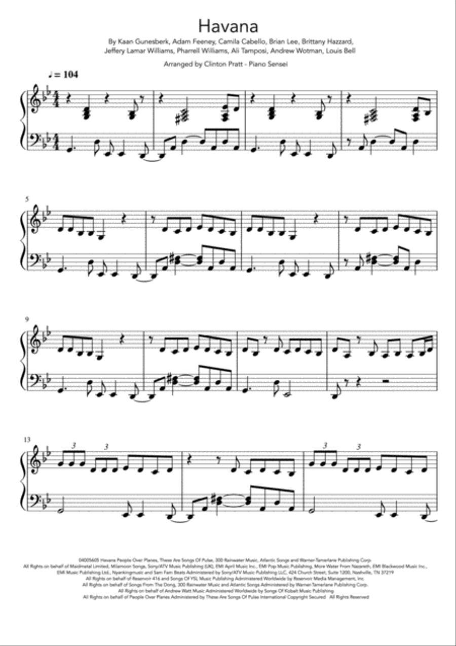 Havana Havana Piano Solo scores gallery preview page 1