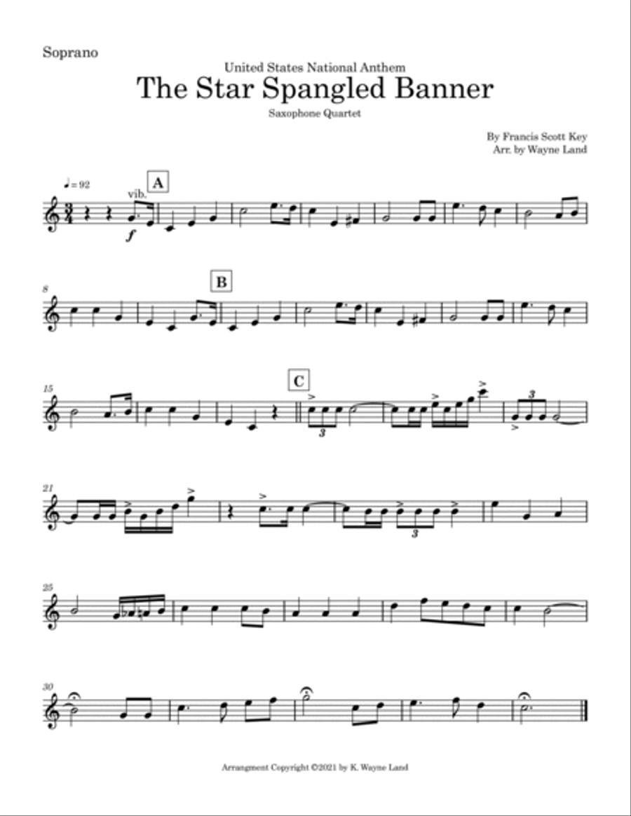 The Star Spangled Banner (Saxophone Quartet) Saxophone Quartet scores gallery preview page 4