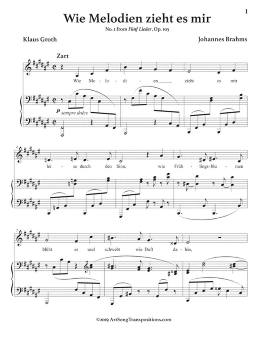 BRAHMS: Wie Melodien zieht es mir, Op. 105 no. 1 (transposed to F-sharp major)