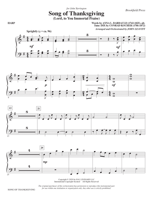 Song of Thanksgiving (Lord, to You Immortal Praise) (arr. Leavitt) - Harp