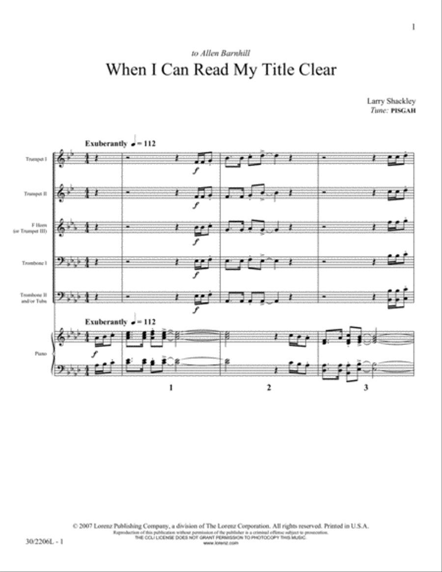 When I Can Read My Title Clear Brass Ensemble scores gallery preview page 1