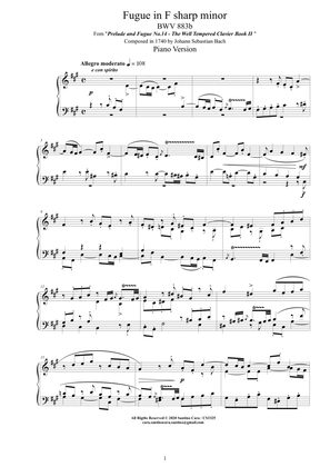 Book cover for Bach - Fugue in F sharp minor BWV 883b - Piano version