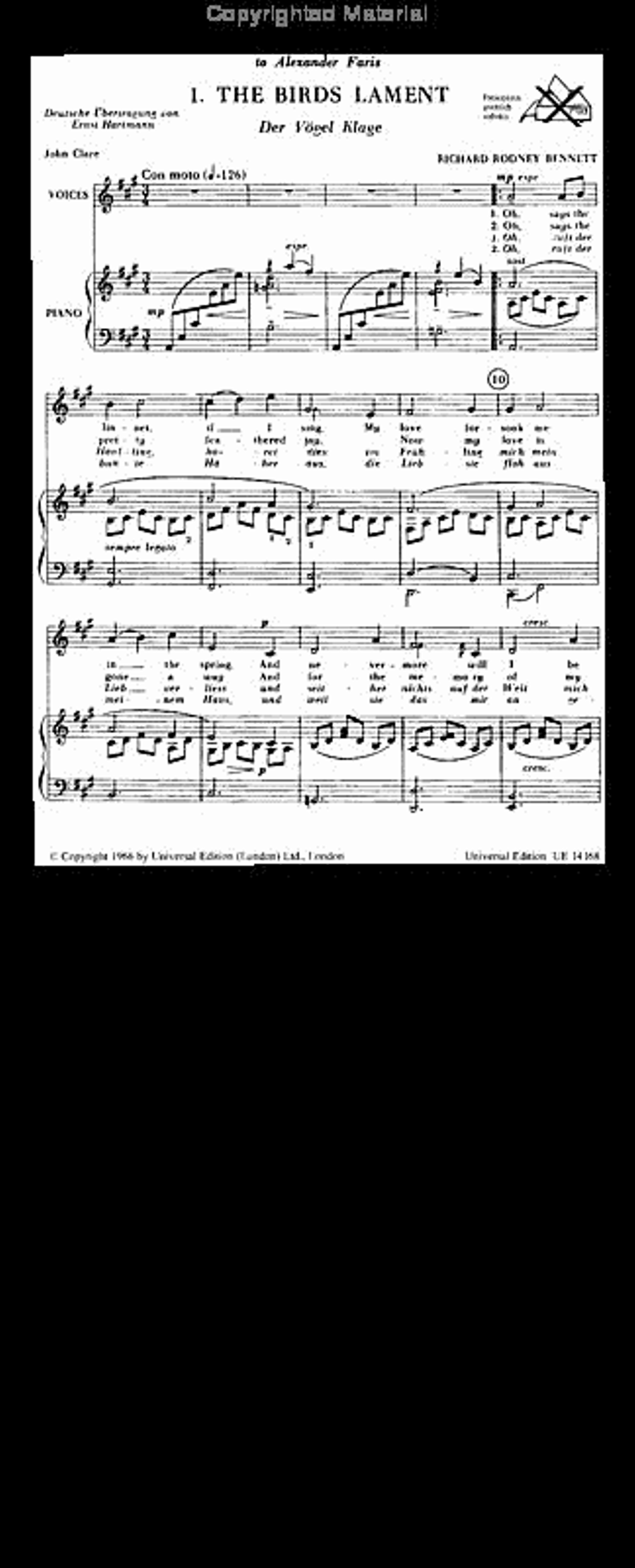 Aviary, Vocal Score