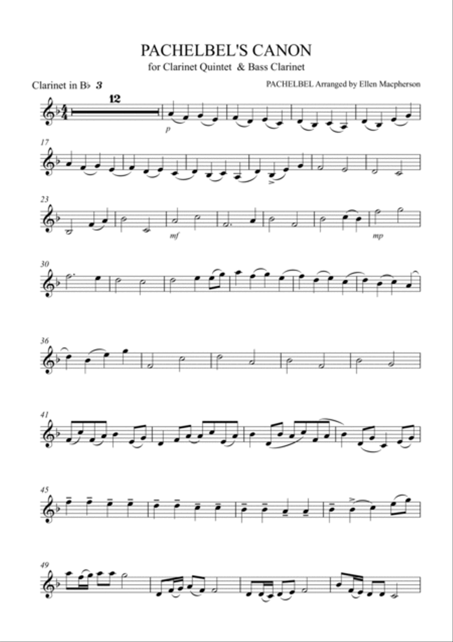 Pachelbel's Cannon - for Clarinet Quintet & Bass Clarinet Clarinet Quintet scores gallery preview page 4