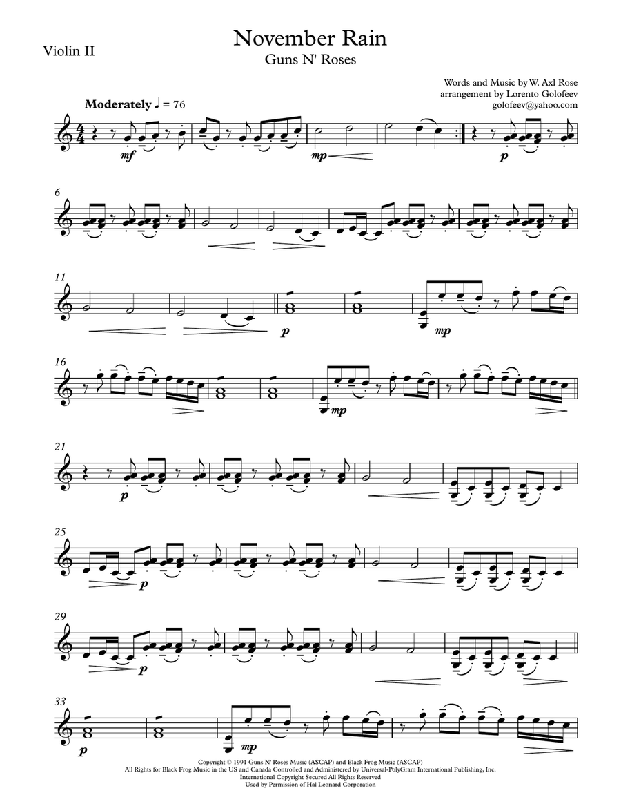 November Rain String Quartet scores gallery preview page 3