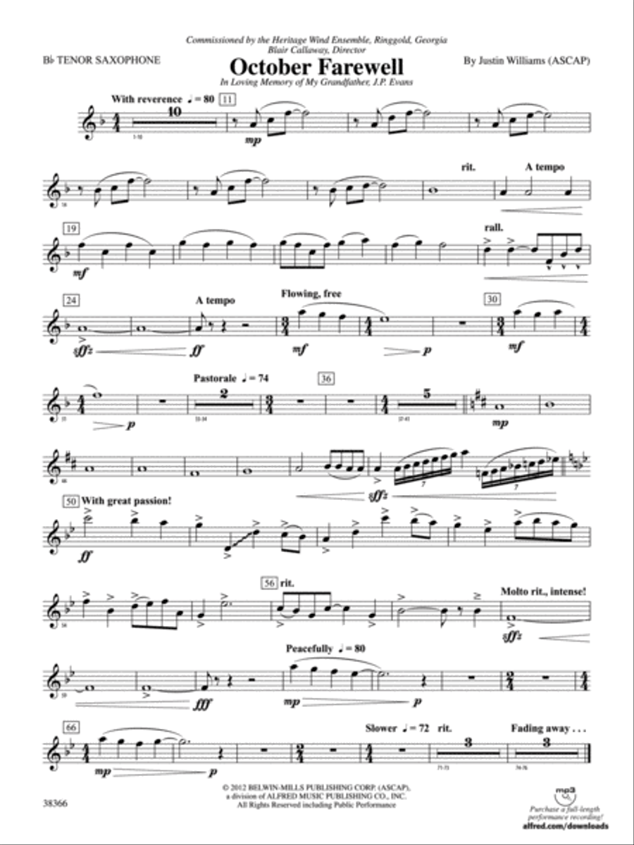 October Farewell: B-flat Tenor Saxophone Concert Band scores gallery preview page 1