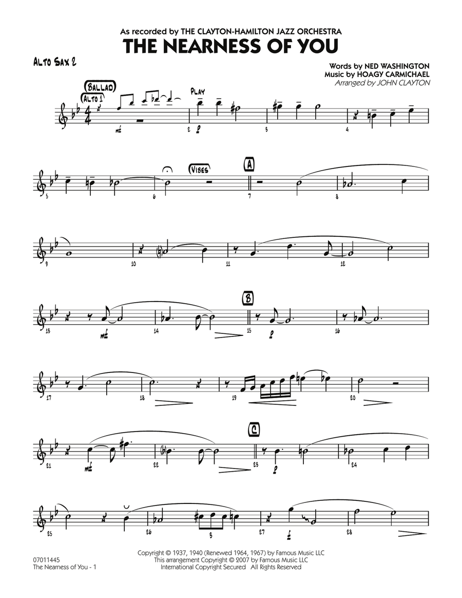 The Nearness Of You - Alto Sax 2 Jazz Ensemble scores gallery preview page 1