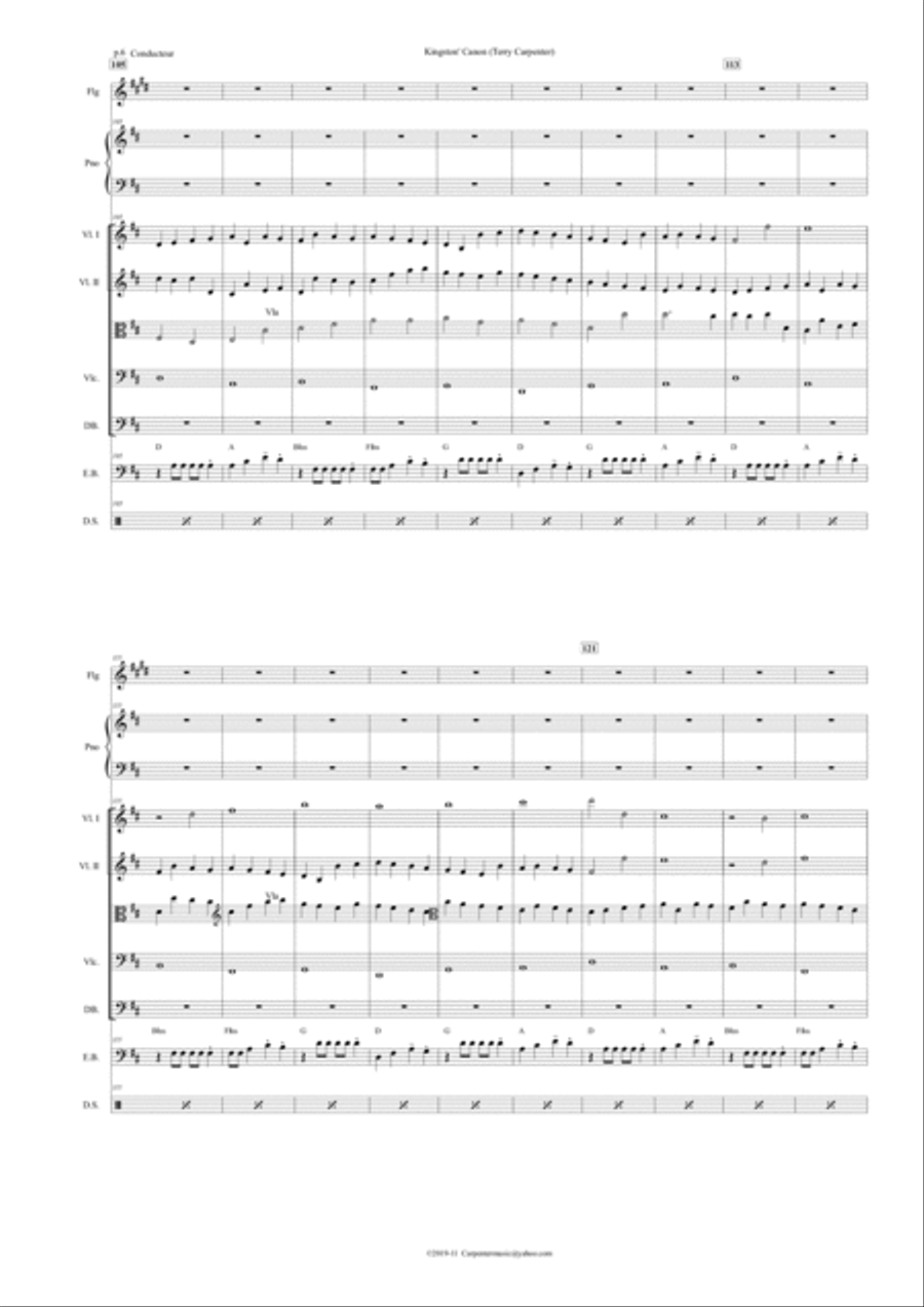 Kingston's canon,reggae style, for string quartet and combo jazz Large Ensemble scores gallery preview page 6