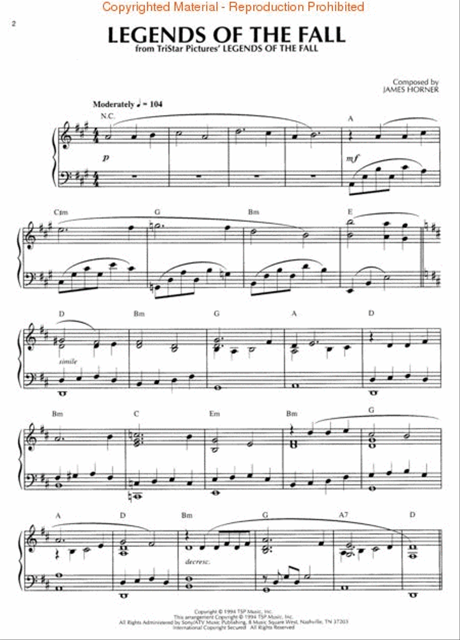 Legends of the Fall Piano Solo scores gallery preview page 2
