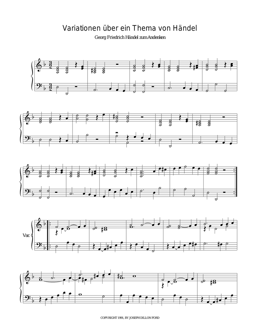 Variationen über ein Thema von Georg Friedrich Händel für das Cembalo (Variations on a Theme by G Harpsichord scores gallery preview page 1