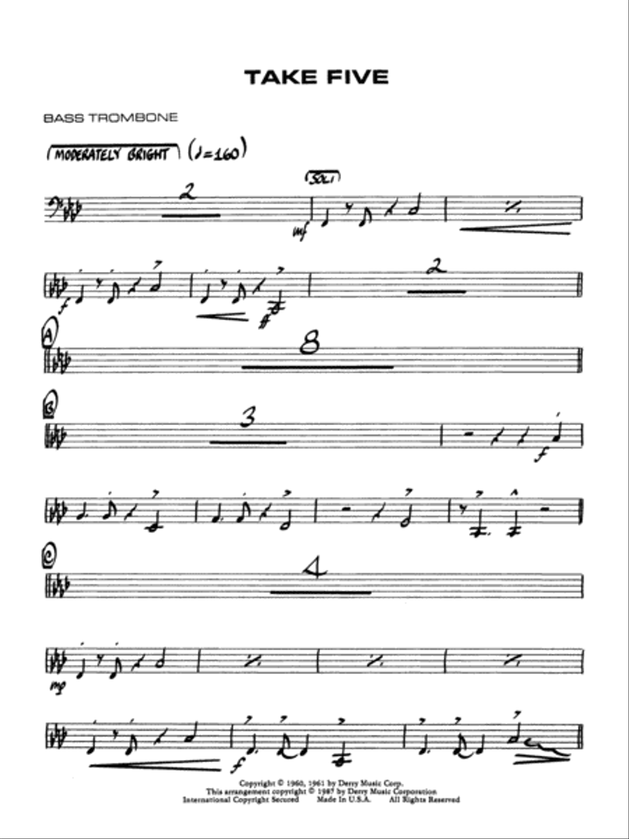 Take Five: 4th Trombone Jazz Ensemble scores gallery preview page 1
