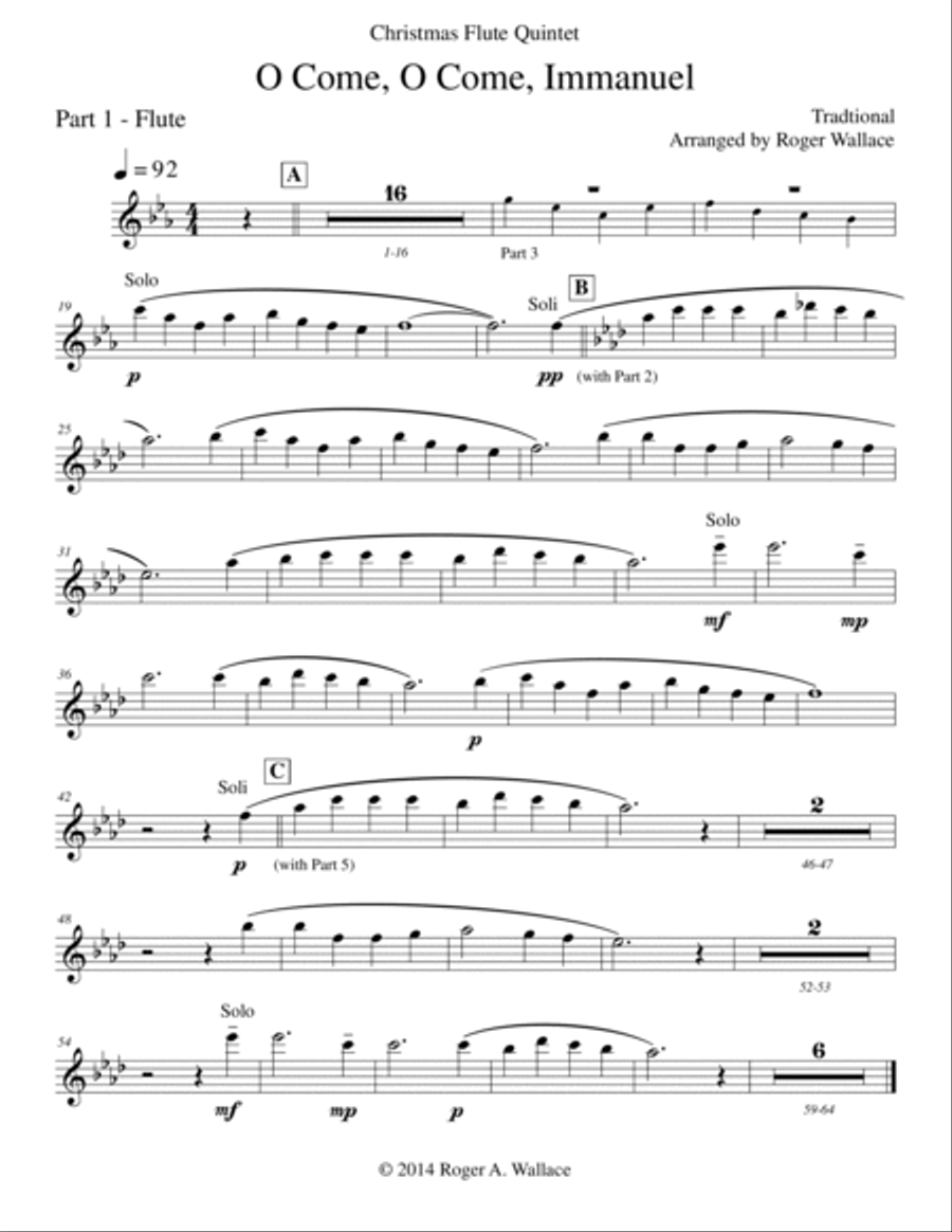 O Come, O Come, Immanuel (Emmanuel) - Flute Quintet or Choir Flute Choir scores gallery preview page 5