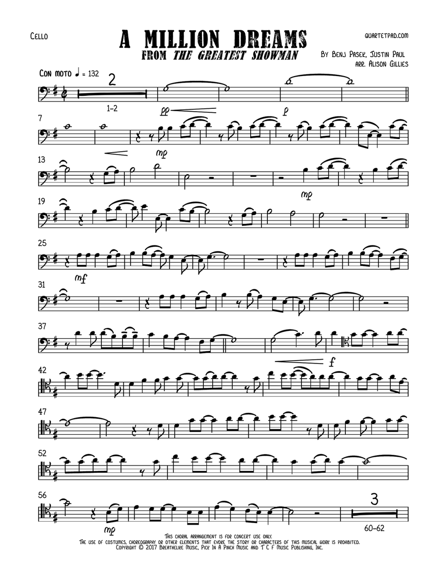 A Million Dreams Cello Solo scores gallery preview page 1