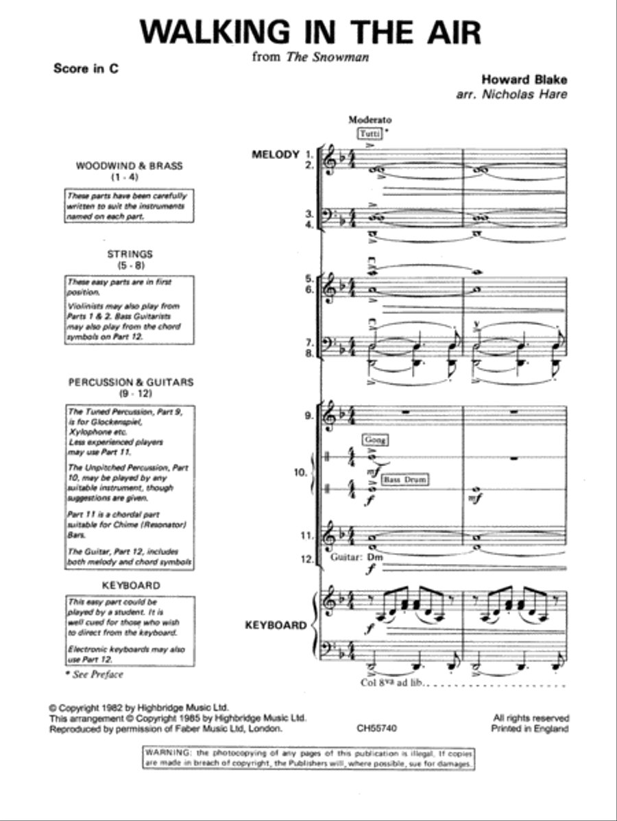 Walking In The Air (theme from The Snowman) School and Community scores gallery preview page 1