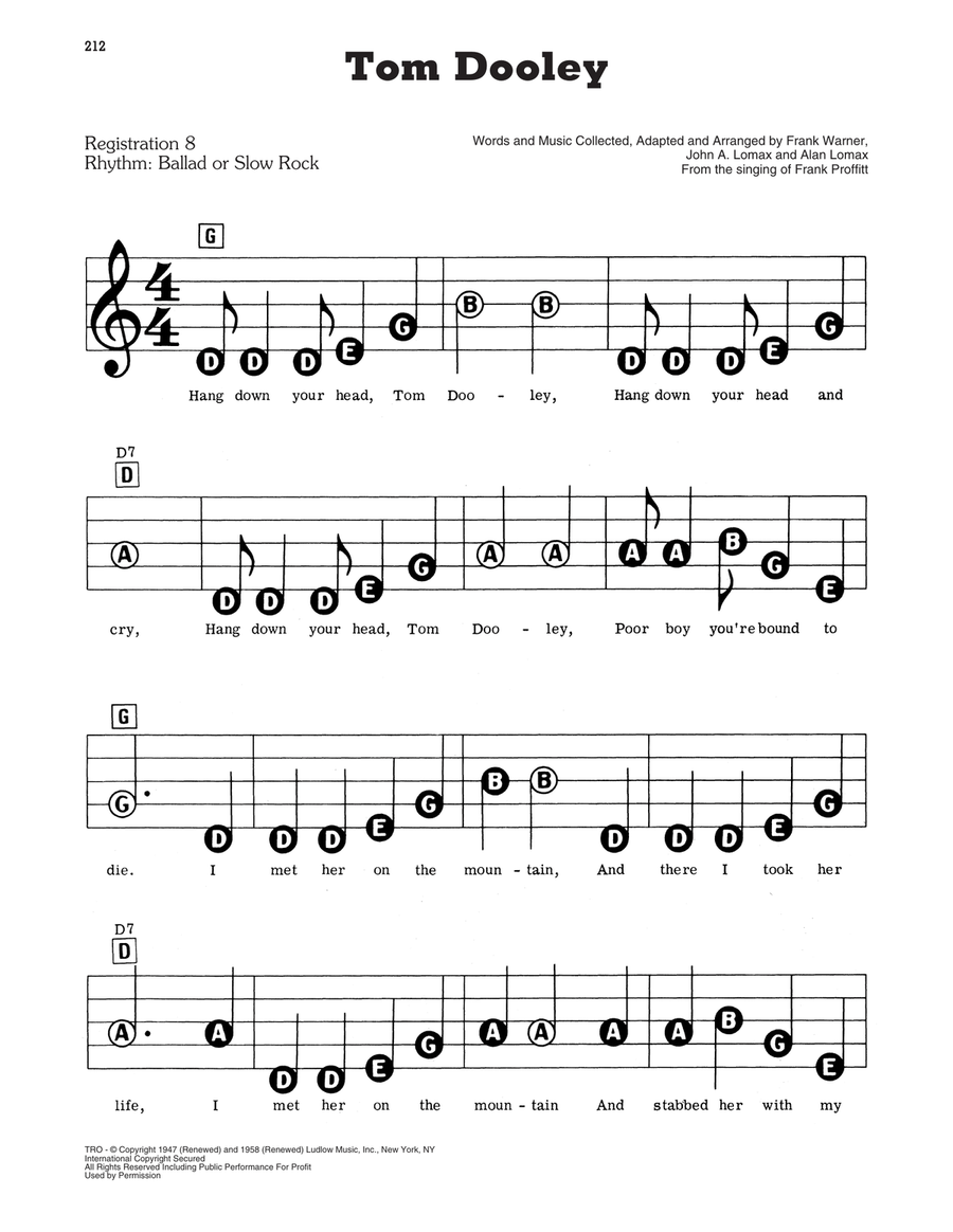 Tom Dooley Electronic Keyboard scores gallery preview page 1
