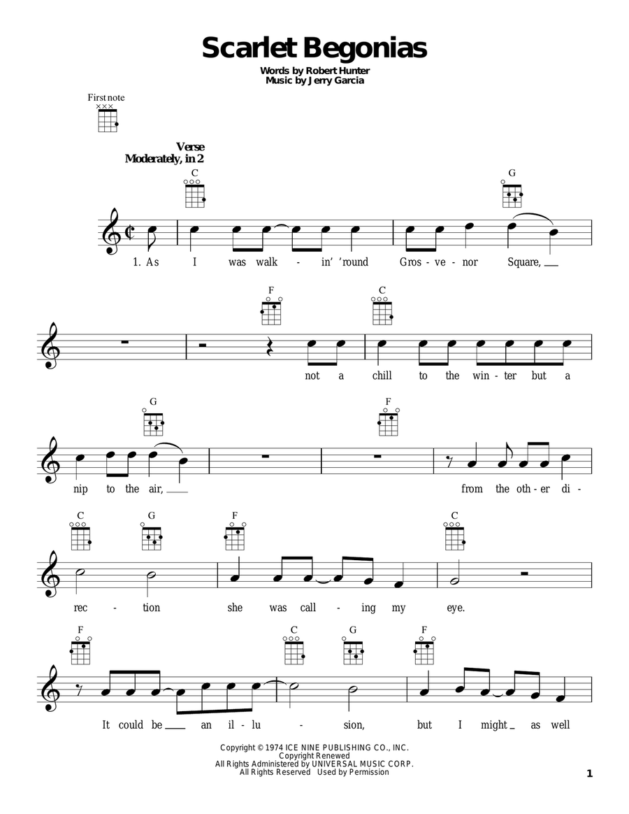 Scarlet Begonias Ukulele scores gallery preview page 1