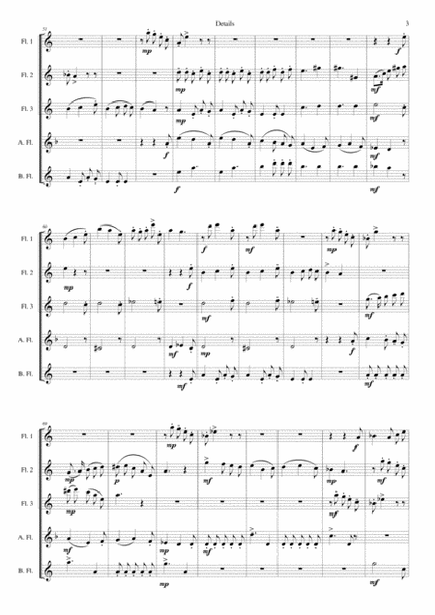 Details for flute quintet (3 C flutes, 1 alto flute, 1 bass flute) image number null