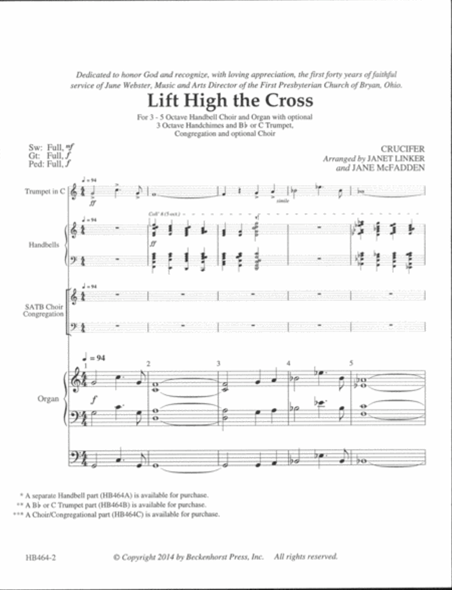 Lift High the Cross - organ and handbell score Handbell Choir scores gallery preview page 2