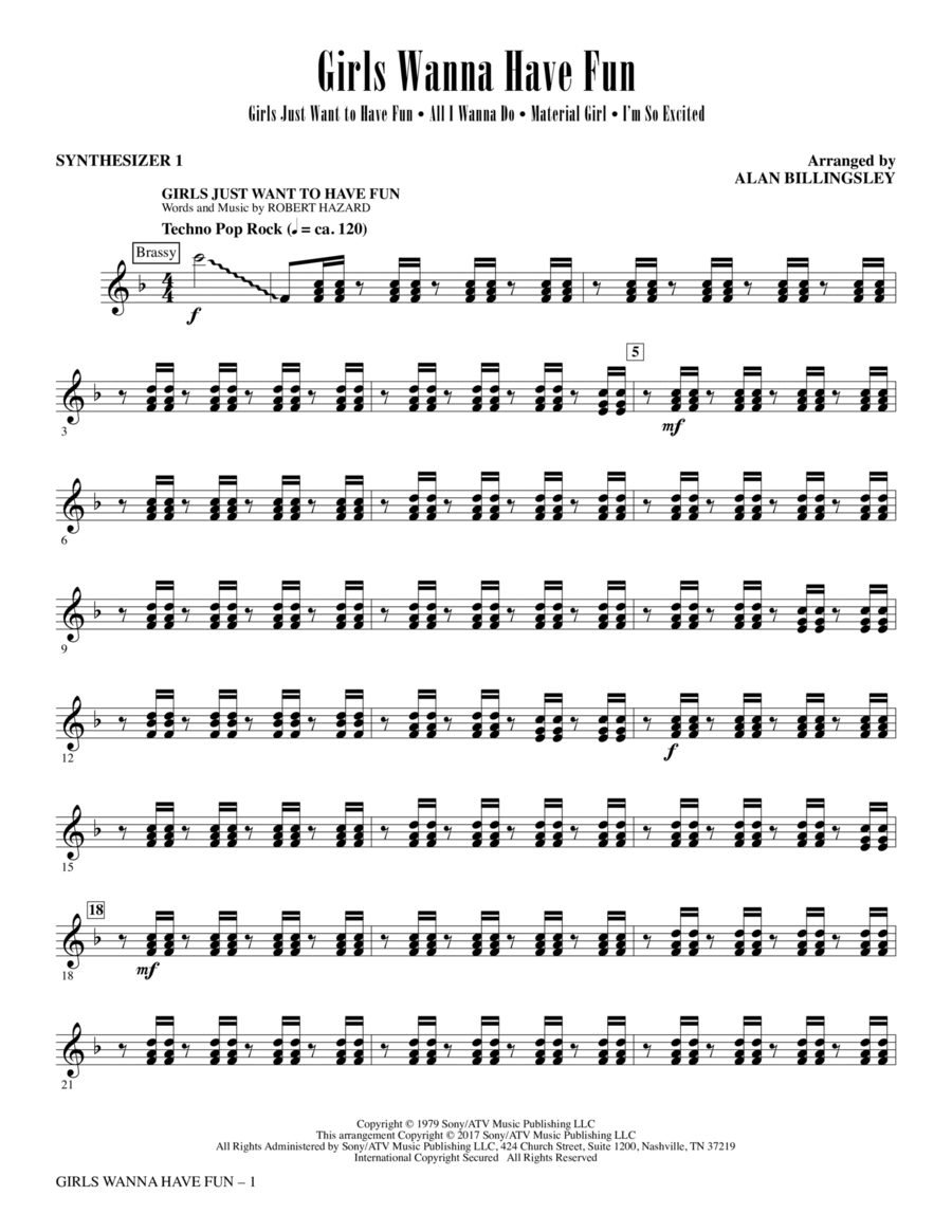 Girls Wanna Have Fun (Medley) - Synth 1 Choir scores gallery preview page 1