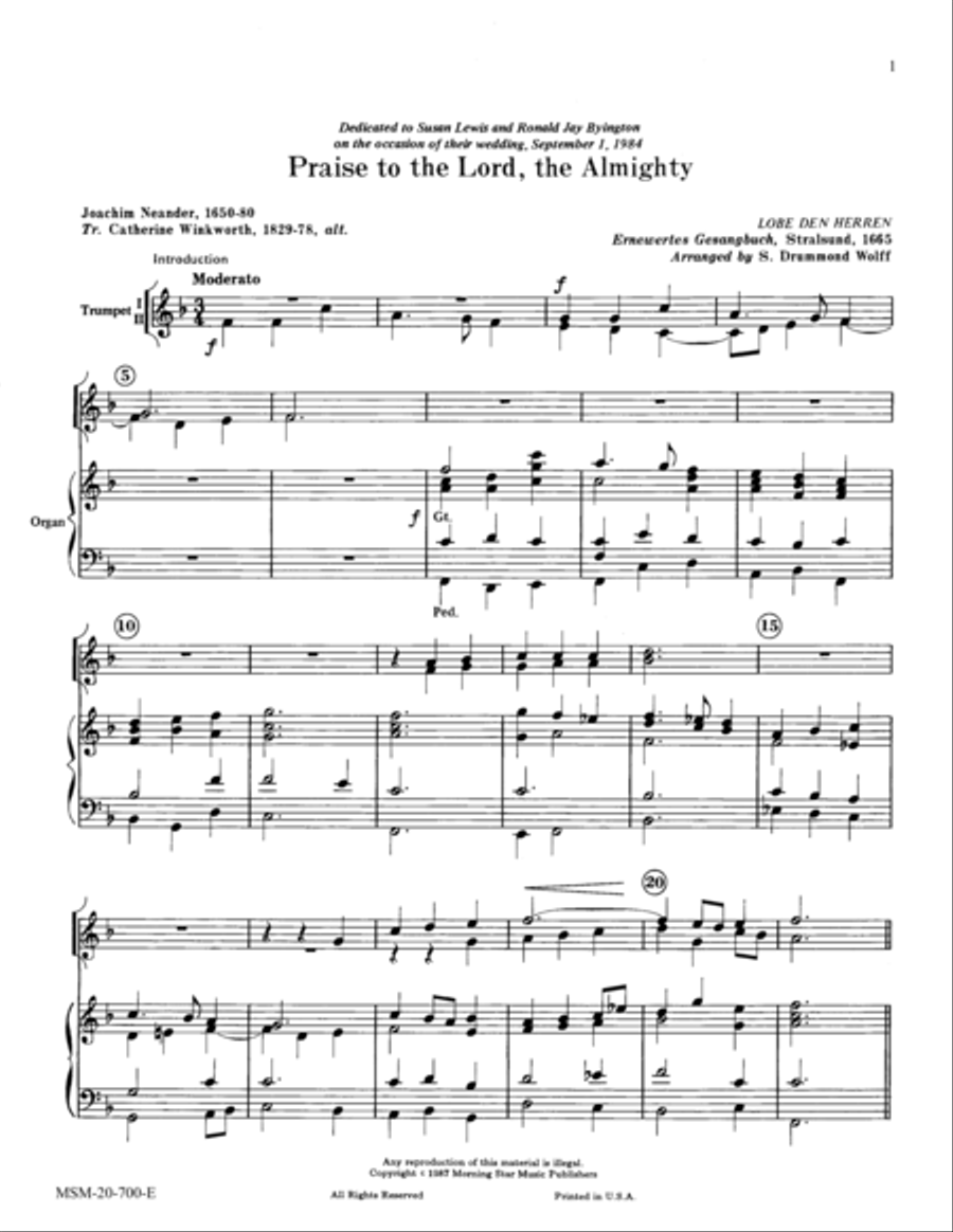 Praise to the Lord, the Almighty Choir scores gallery preview page 1