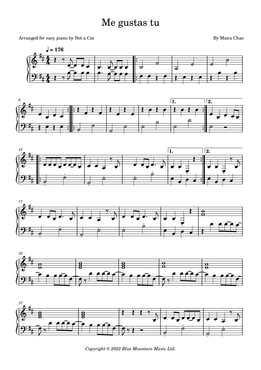 Me Gustas Tu Easy Piano scores gallery preview page 1