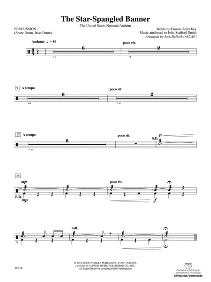 The Star-Spangled Banner: 1st Percussion Concert Band scores gallery preview page 1