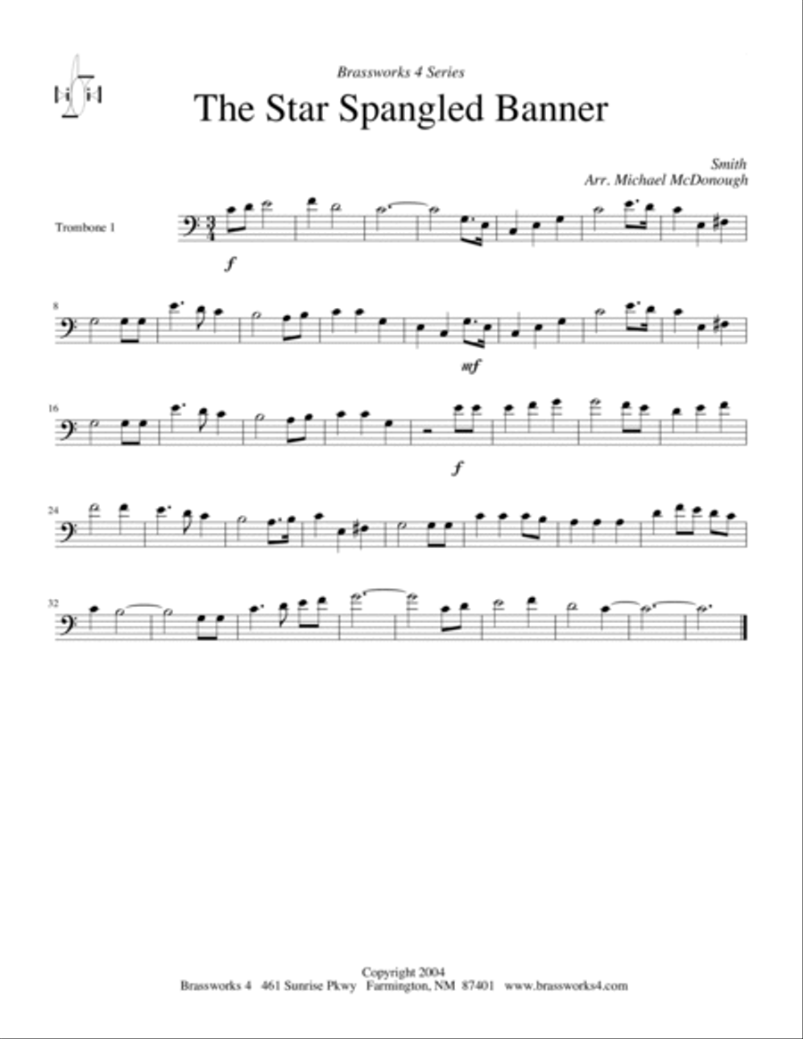 The Star Spangled Banner Trombone Quartet scores gallery preview page 3