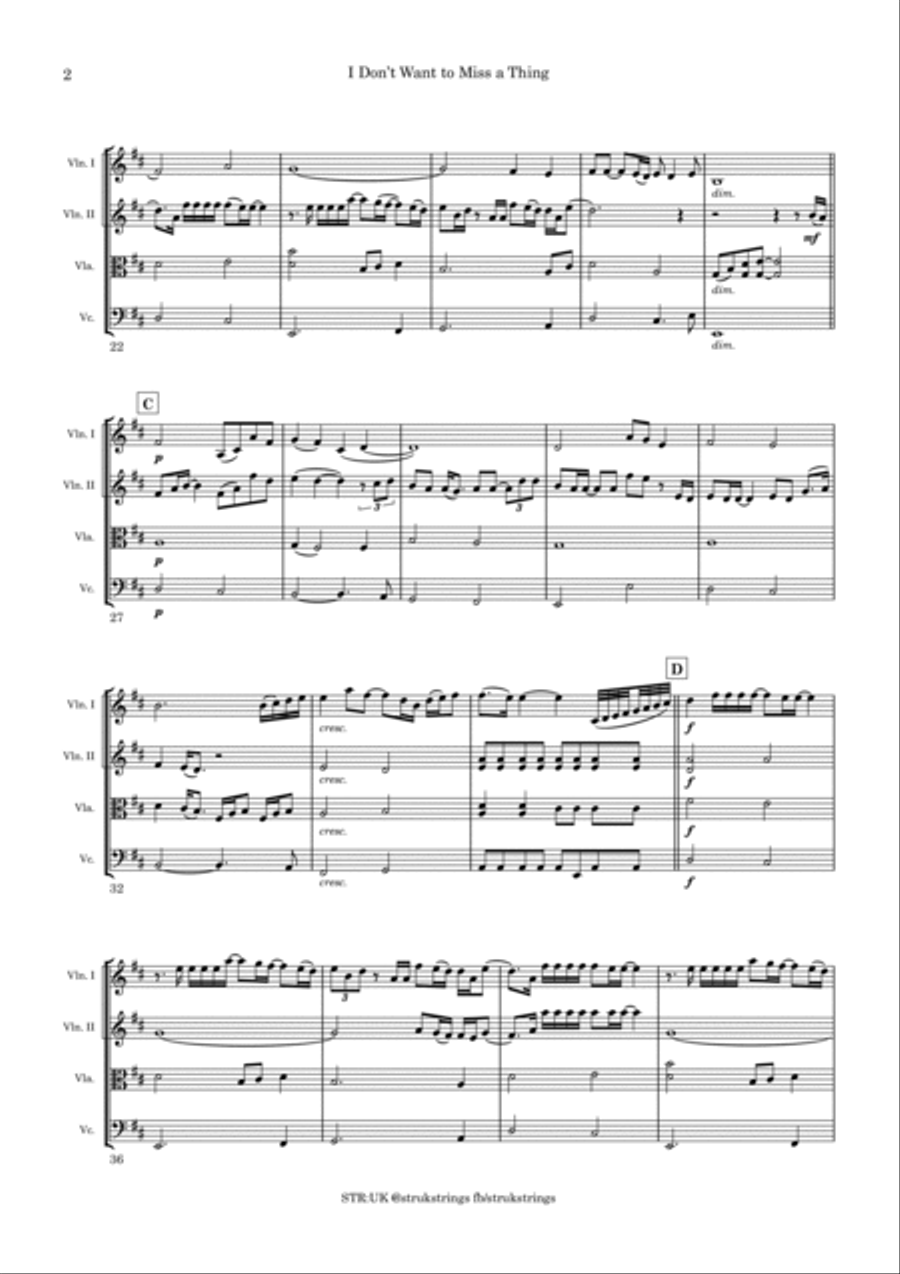 I Don't Want To Miss A Thing String Quartet scores gallery preview page 3