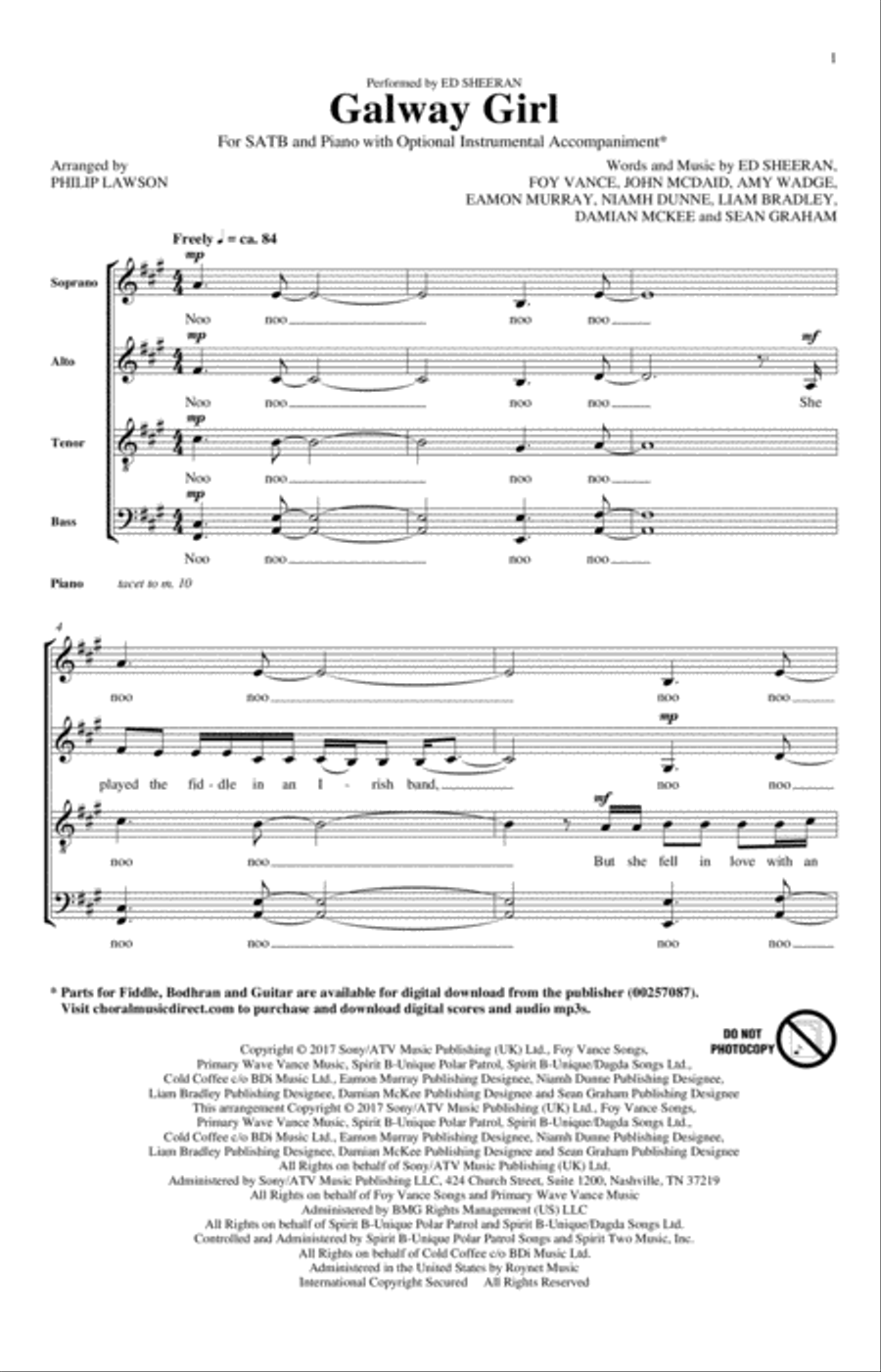 Galway Girl 4-Part scores gallery preview page 1