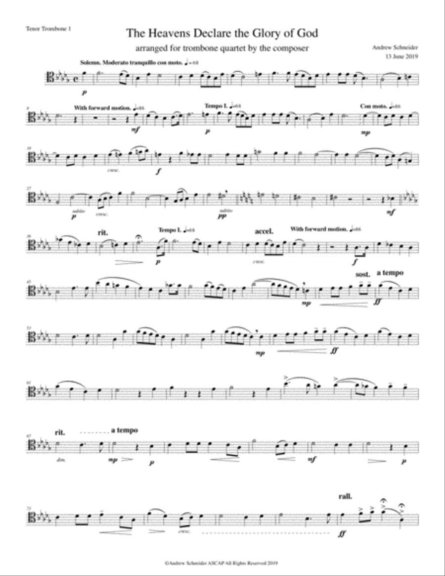 The Heavens Declare the Glory of God (arranged for Trombone Quartet) Trombone Quartet scores gallery preview page 6