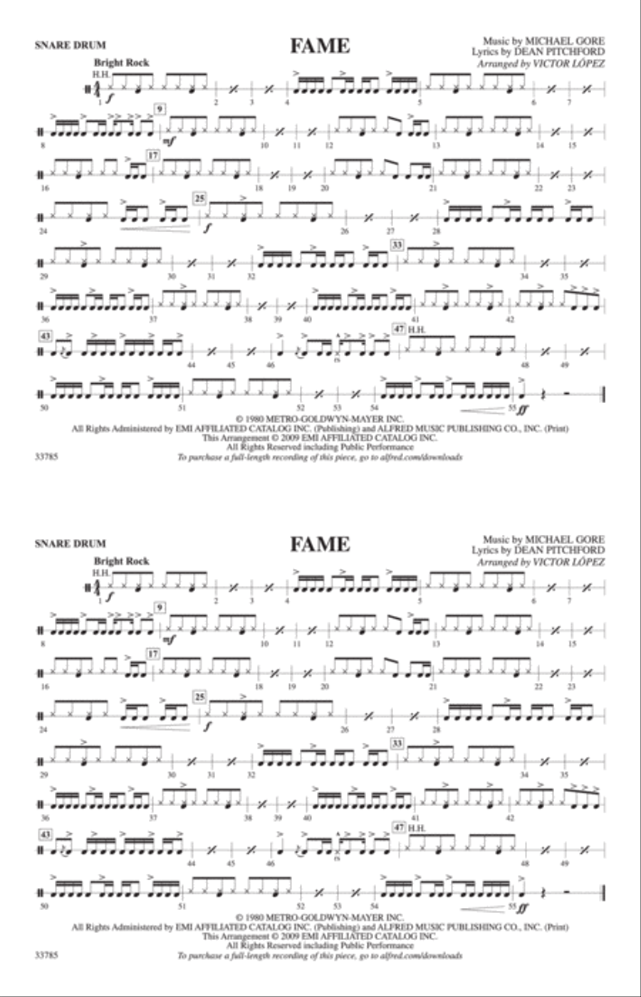 Fame: Snare Drum Marching Band scores gallery preview page 1