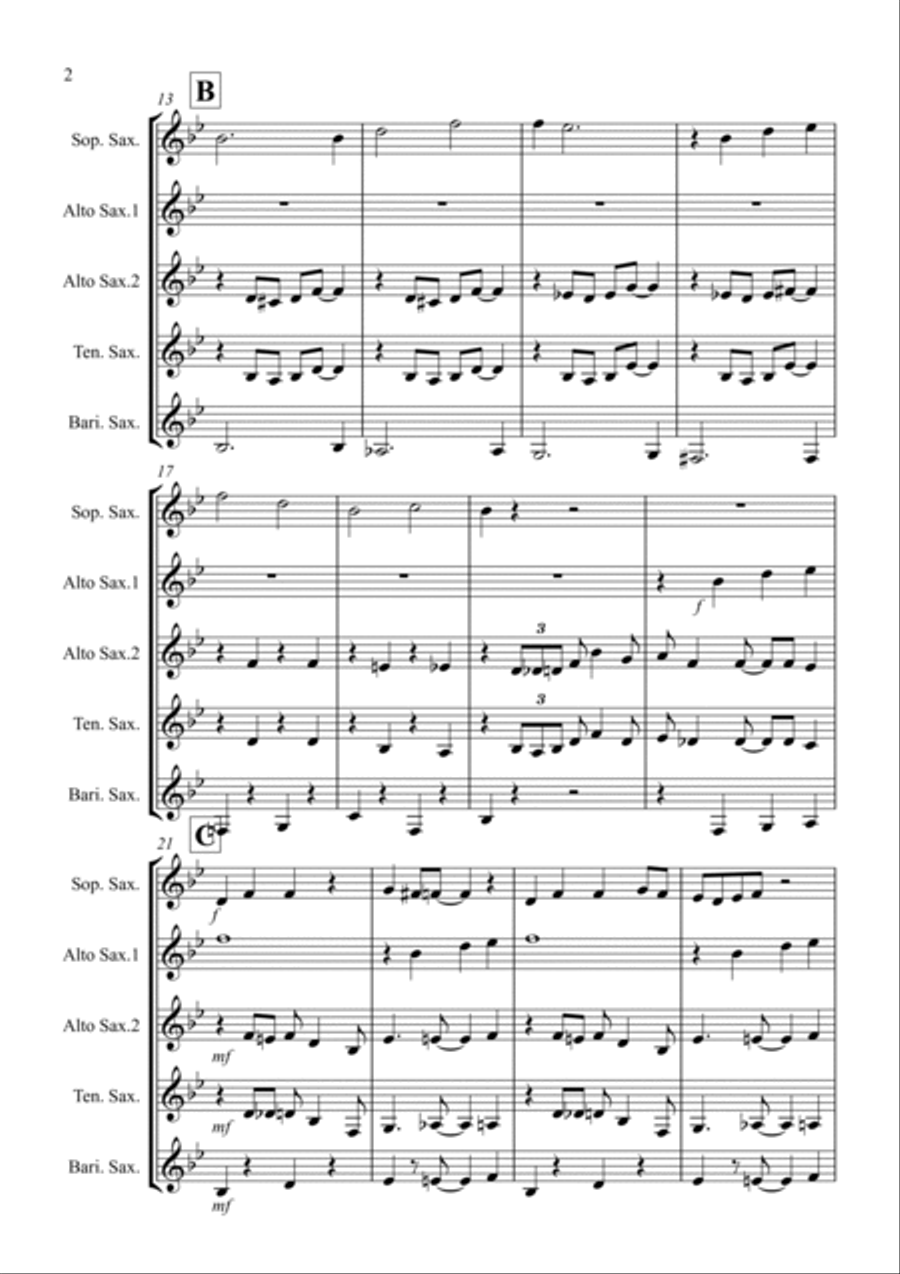 The Saints (jazzy style!) for Saxophone Quintet Saxophone Quintet scores gallery preview page 2