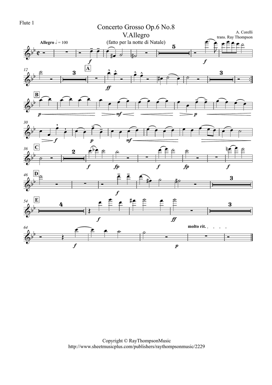 Corelli: Concerto Grosso Op.6 No.8 (Christmas Concerto) Mvt.V Allegro - symphonic wind Woodwind Quintet scores gallery preview page 5