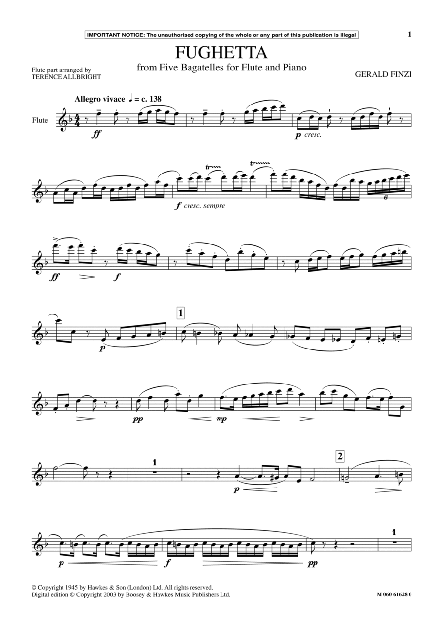 Fughetta (from Five Bagatelles For Flute And Piano) Flute Solo scores gallery preview page 1
