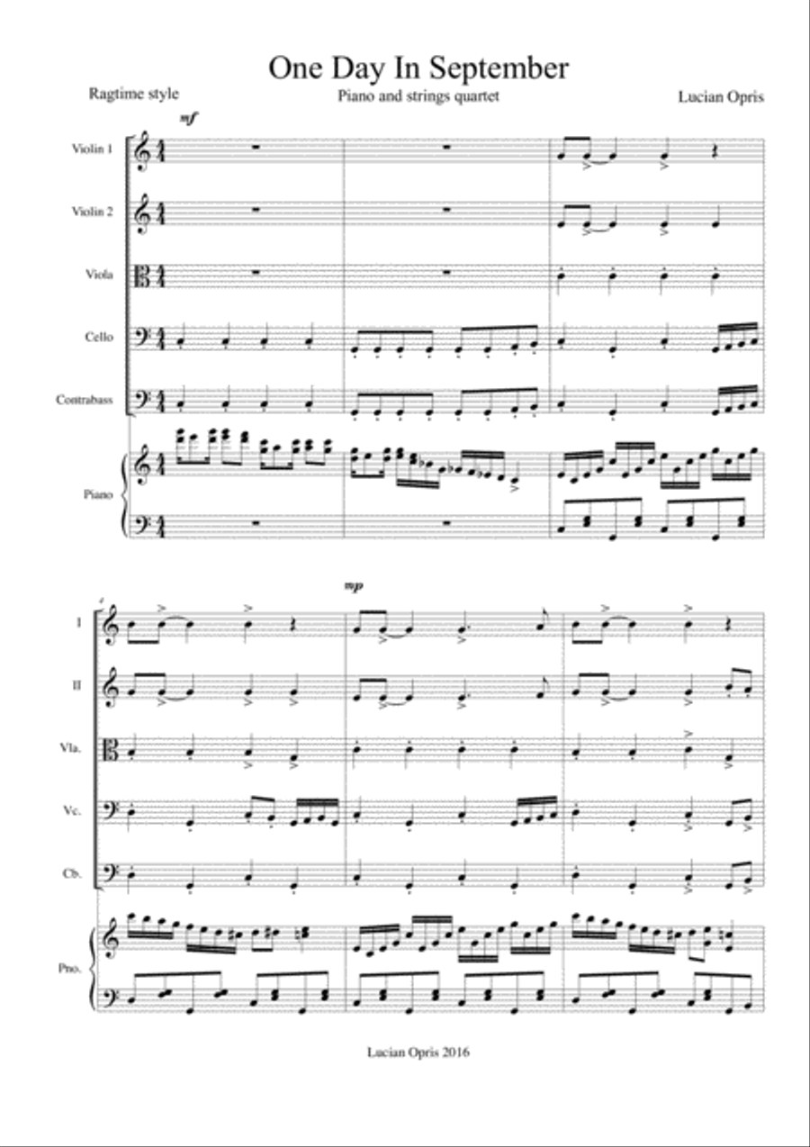 One Day In September - Piano & Orchestra - Lucian Opris Concert Band scores gallery preview page 1