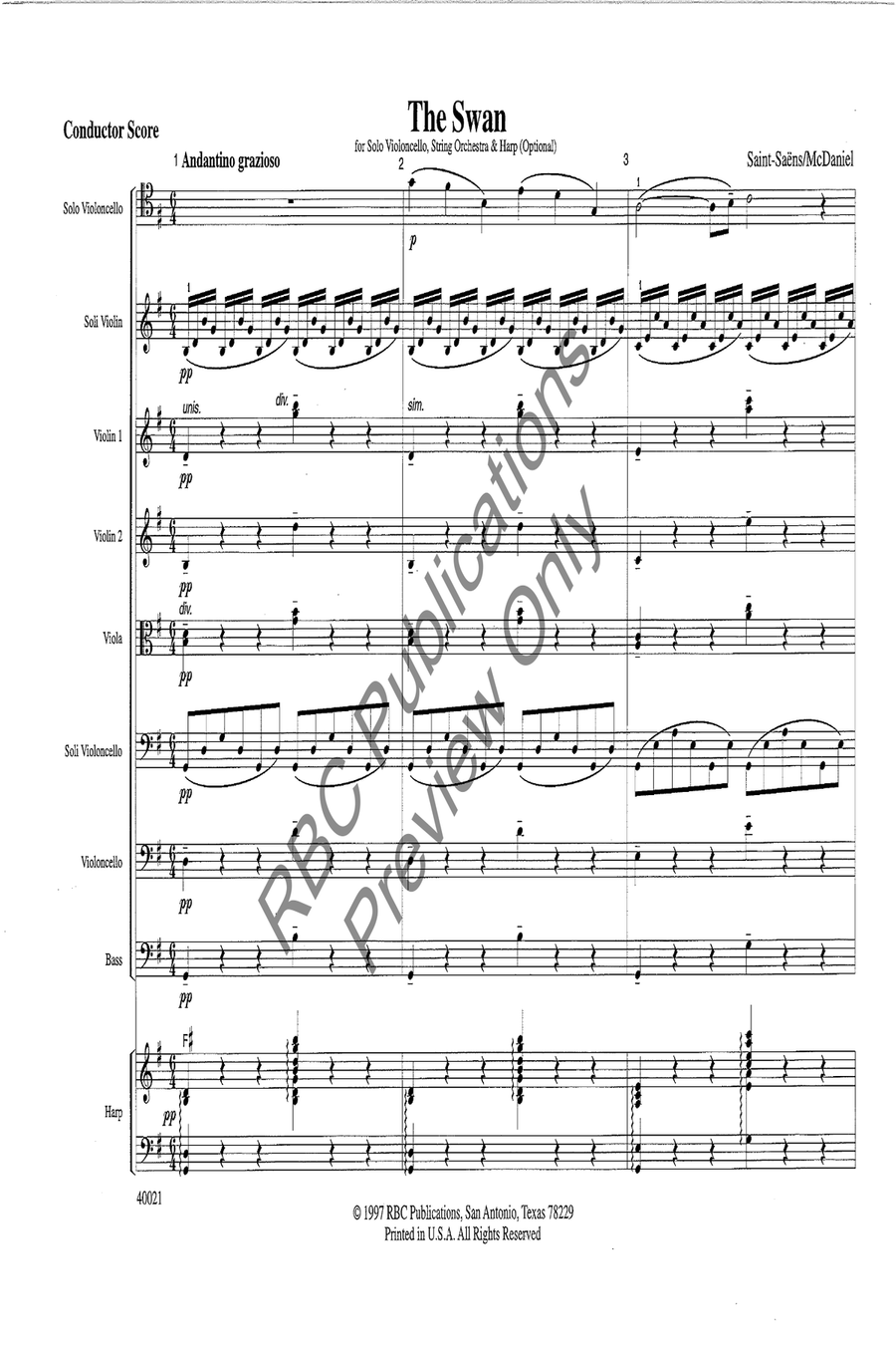 Swan Solo Cello With Orchestra String Orchestra scores gallery preview page 4