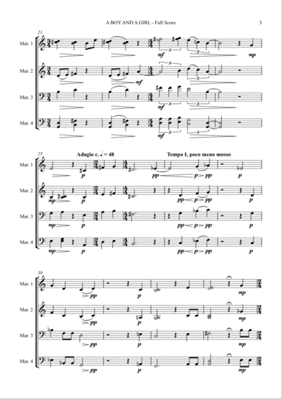 A Boy And A Girl for Marimba Quartet (arr. Joby Burgess) - Full Score Percussion Ensemble scores gallery preview page 3