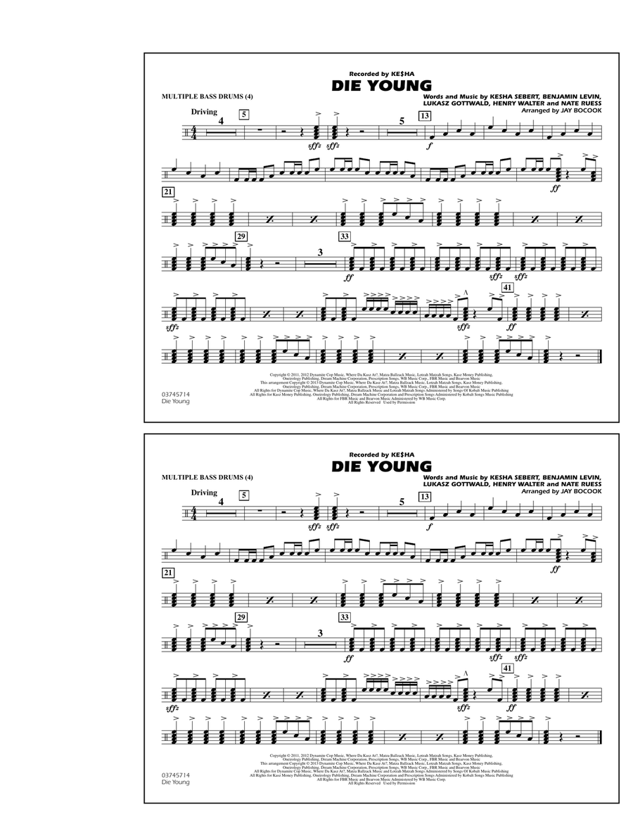 Die Young - Multiple Bass Drums Marching Band scores gallery preview page 1