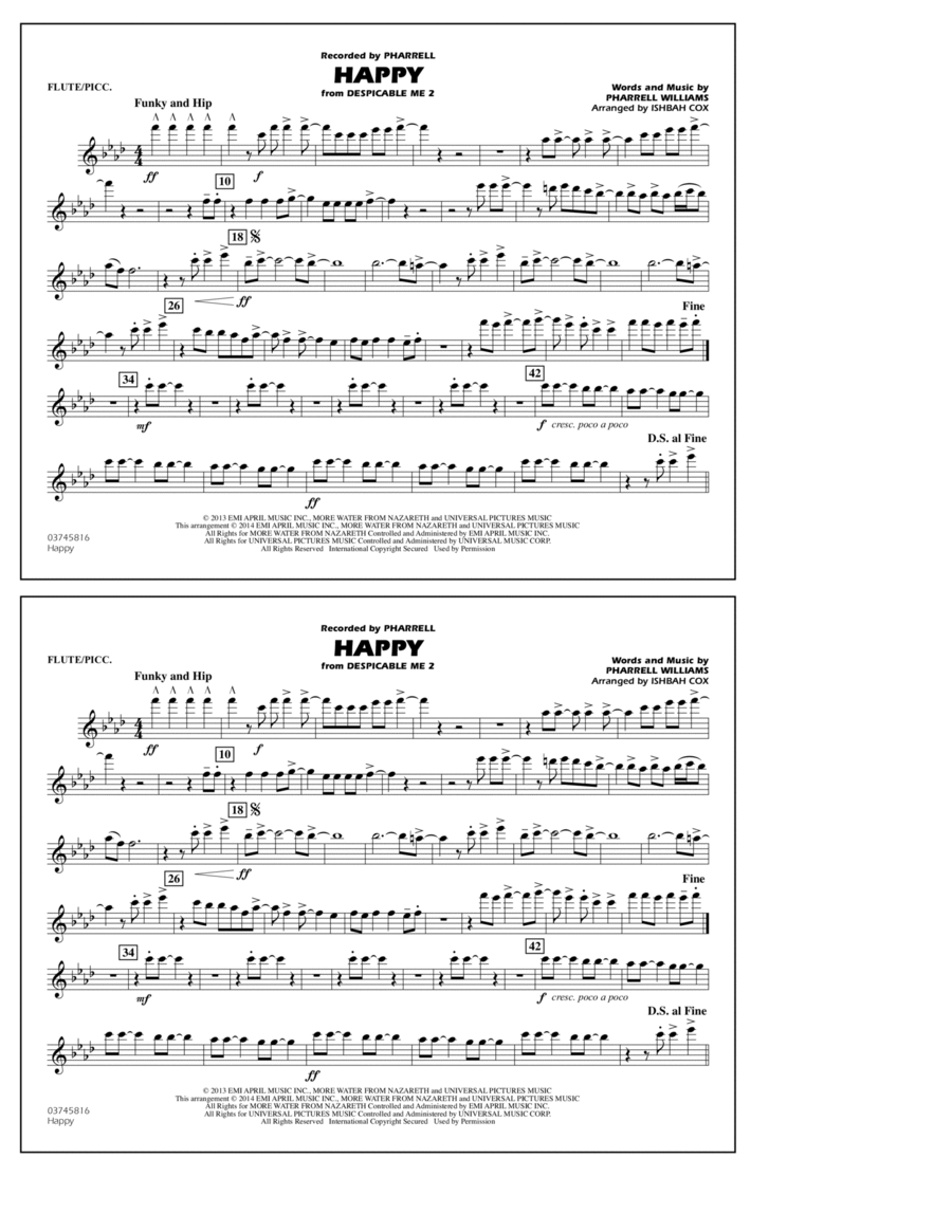 Happy (from Despicable Me 2) - Flute/Piccolo Marching Band scores gallery preview page 1