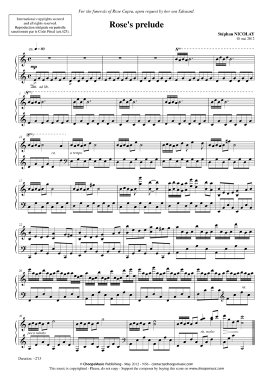 Rose's Prelude Easy Piano scores gallery preview page 1