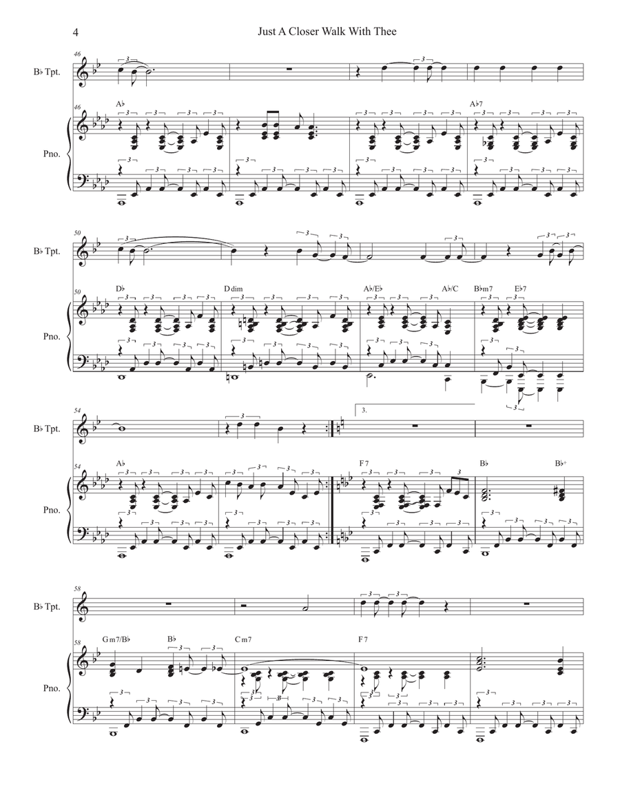 Just A Closer Walk With Thee (Bb-Trumpet solo and Piano) Just A Closer Walk With Thee (Bb-Trumpet solo and Piano) Trumpet Solo scores gallery preview page 4