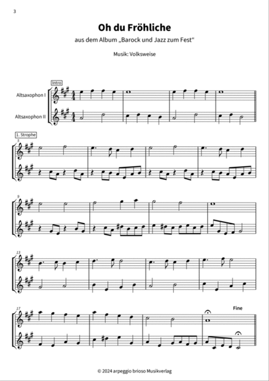 Oh du Fröhliche Alto Saxophone scores gallery preview page 4