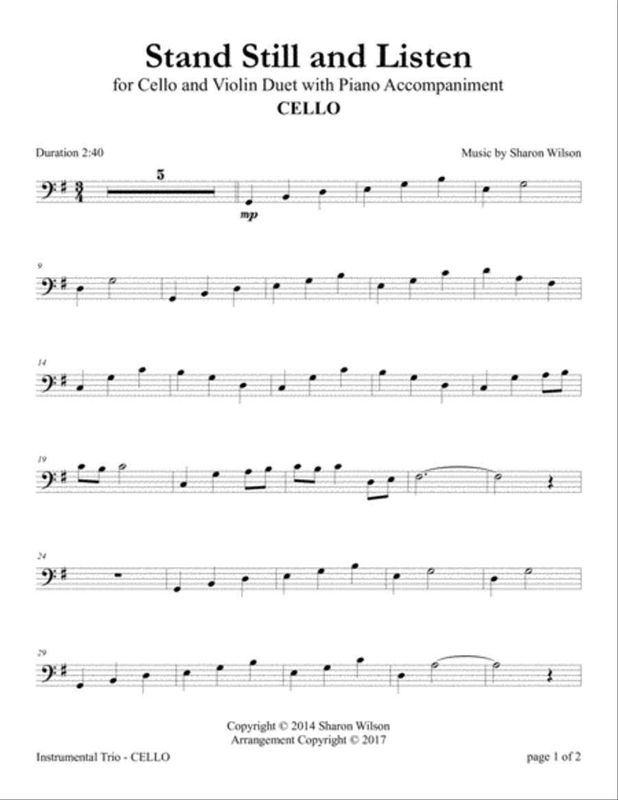 Stand Still and Listen (for Cello and Violin Duet with Piano accompaniment) Piano Trio scores gallery preview page 3