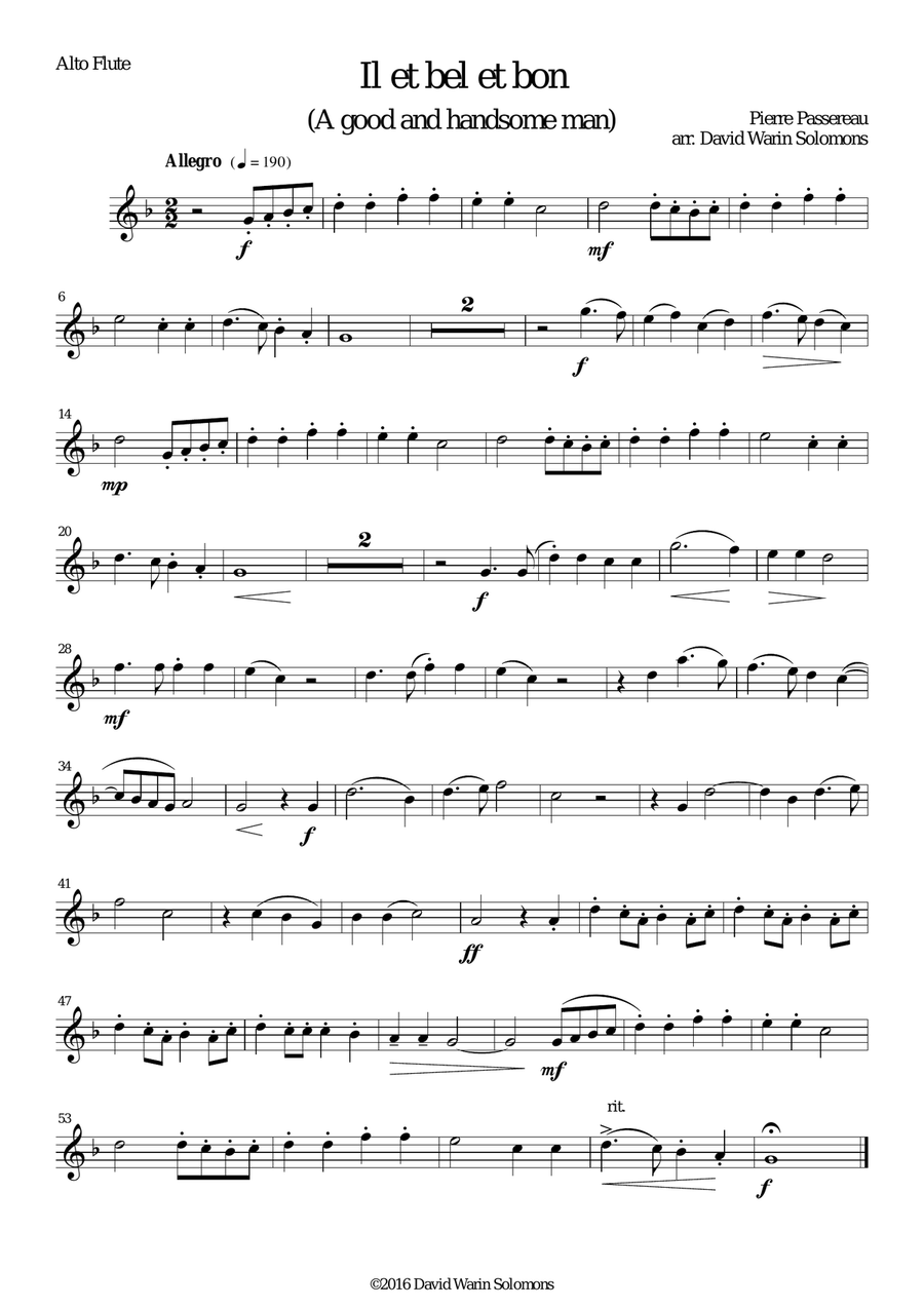 Il est bel et bon (He is good and handsome) for flute quartet Flute Quartet scores gallery preview page 3