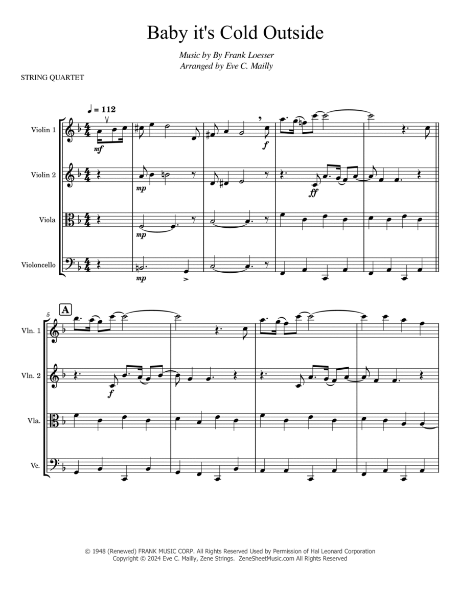 Baby, It's Cold Outside String Quartet scores gallery preview page 1