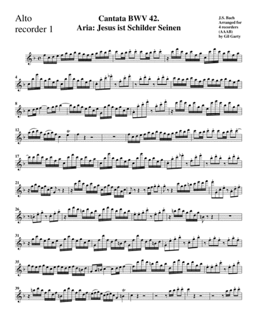 Jesus ist Schilder Seinen from cantata BWV 42 (Arrangement for 4 recorders) image number null