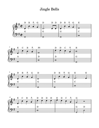 Jingle Bells (Longer Version) - Easy Piano (With Note Names)