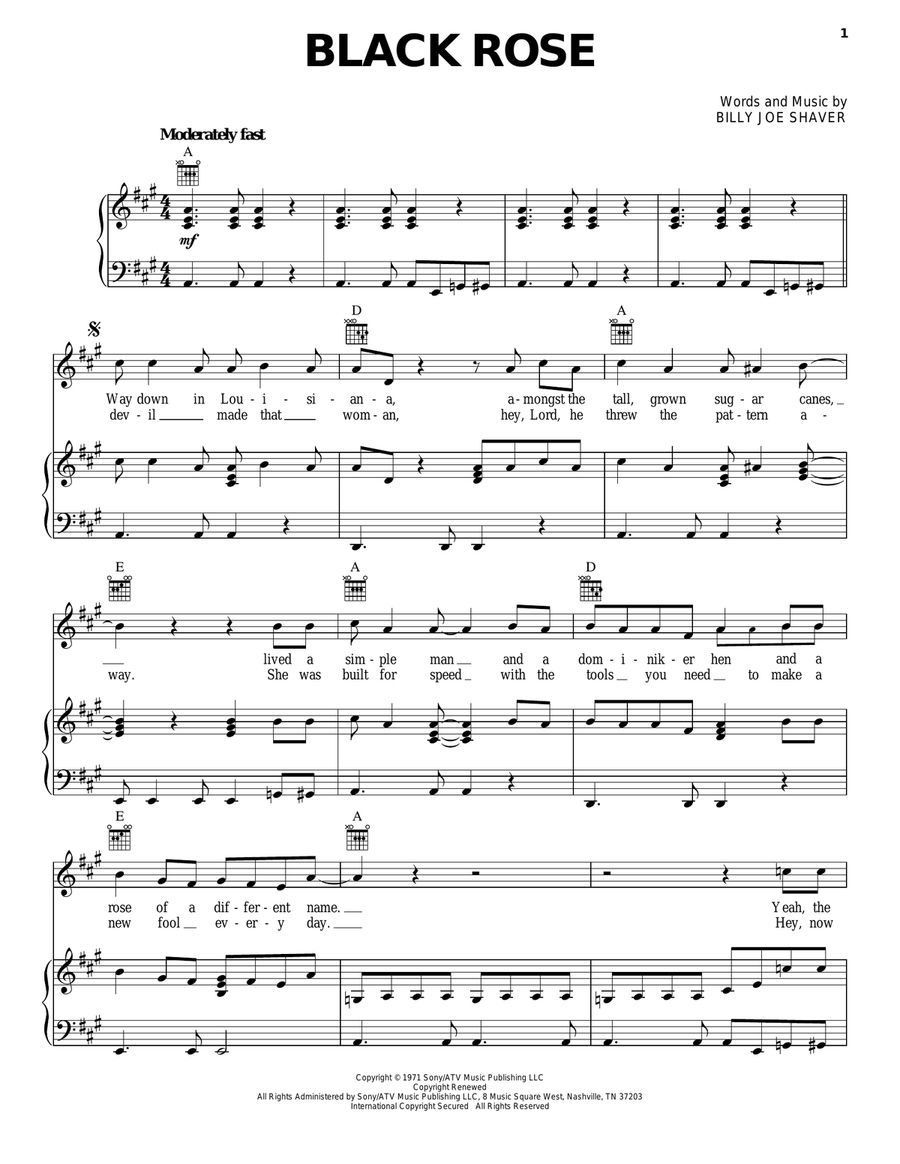 Black Rose Piano, Vocal, Guitar scores gallery preview page 1